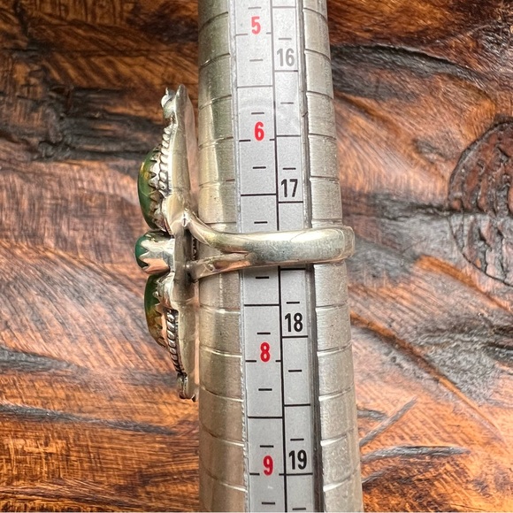 925 Sterling Silver Green Turquoise Ring with Floral Details – Size 7 - Picture 9 of 13